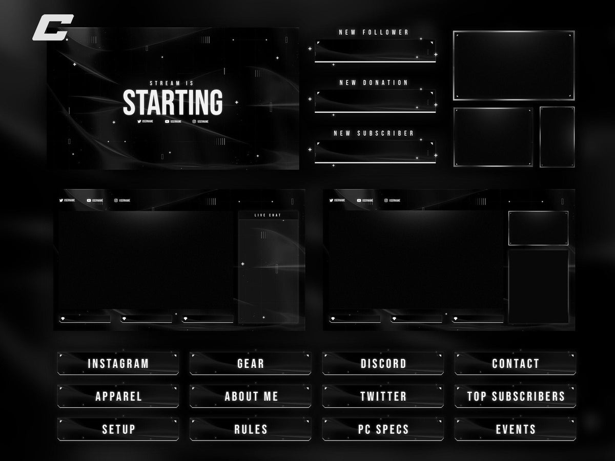 Black & White Animated Twitch Overlays