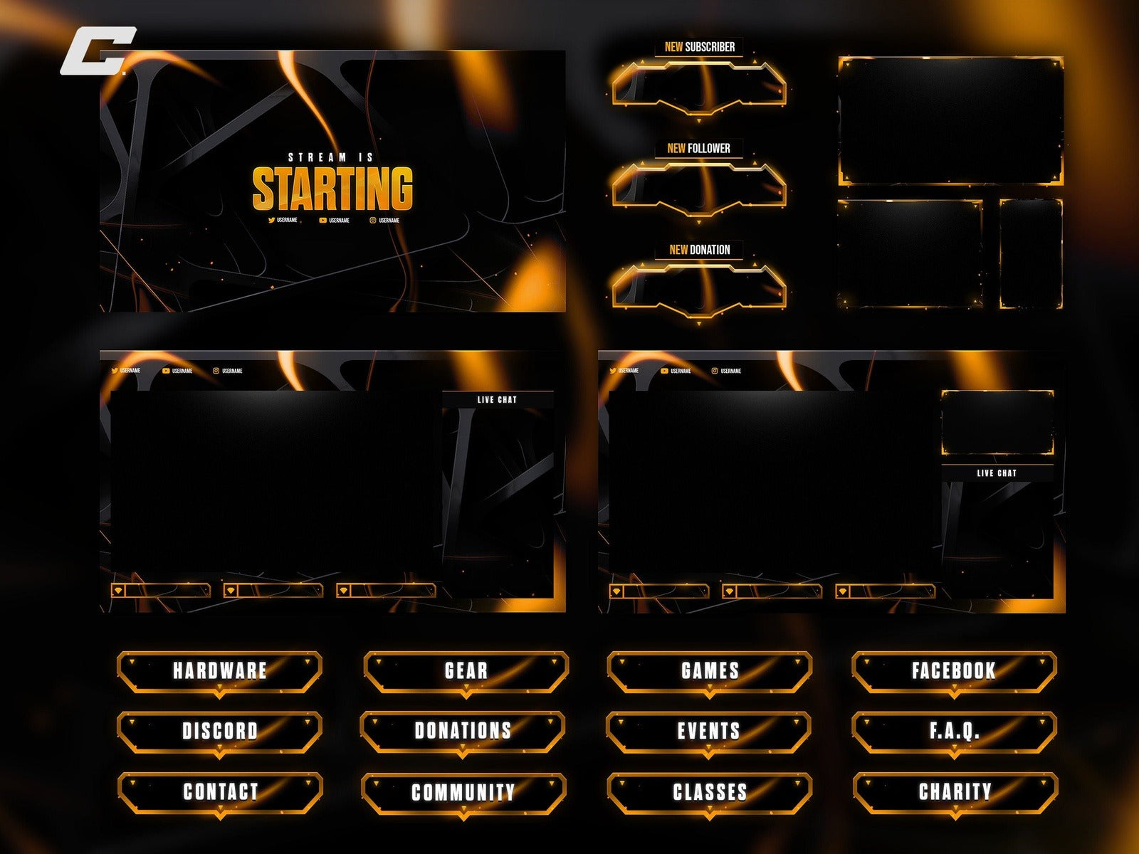 Dark Golden Twitch Overlays