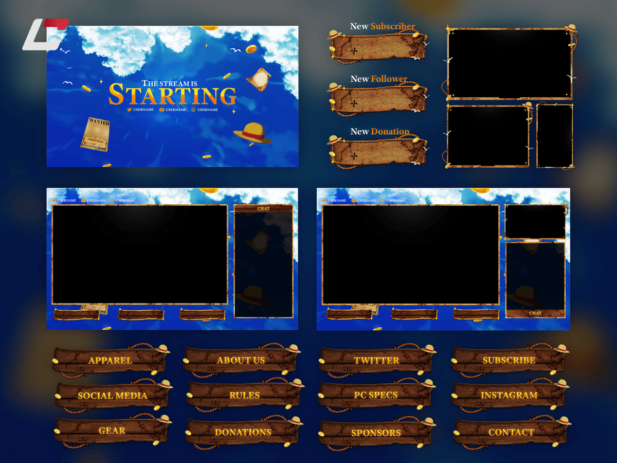 Straw Hat Animated Twitch Overlays