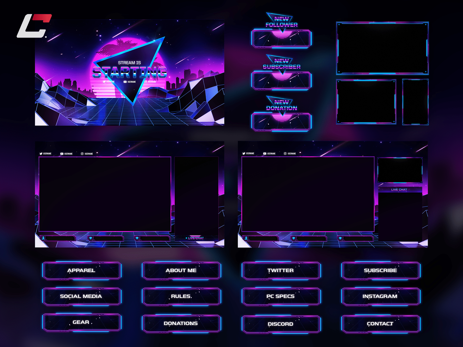 Synthwave Twitch Overlays