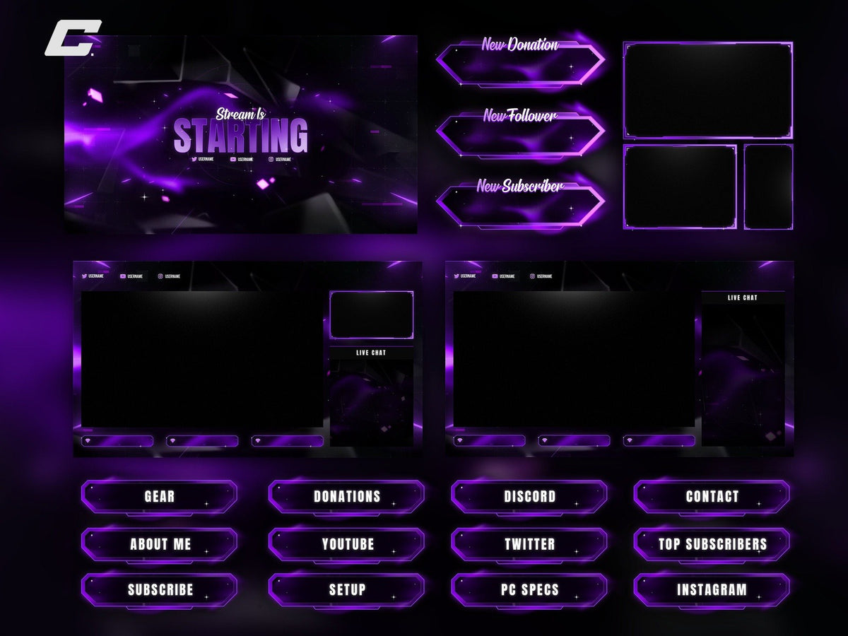 Purple Neon Animated Twitch Overlays