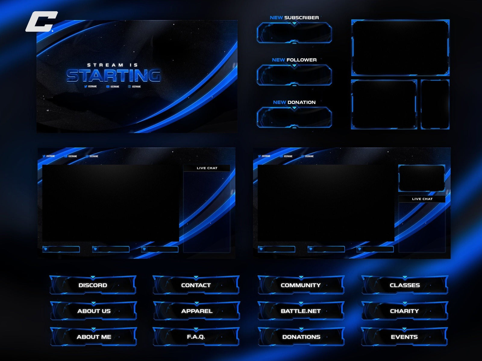 Blue Neon Twitch Overlays